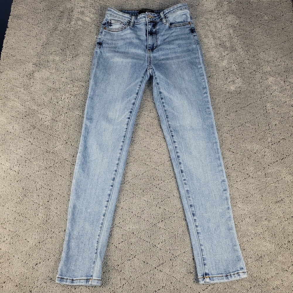 Judy Blue Jeans Womens 5/27 Blue Relaxed Fit Straight‎ Leg Whisker Stretch Denim